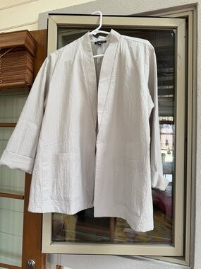 Eileen Fisher Light Gray Open Front Textured Jacket